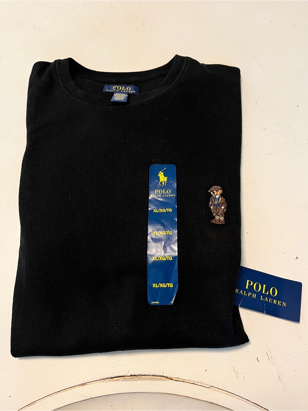 NWT Polo Ralph Lauren Polo Bear Waffle Knit Thermal Shirt XL Black New